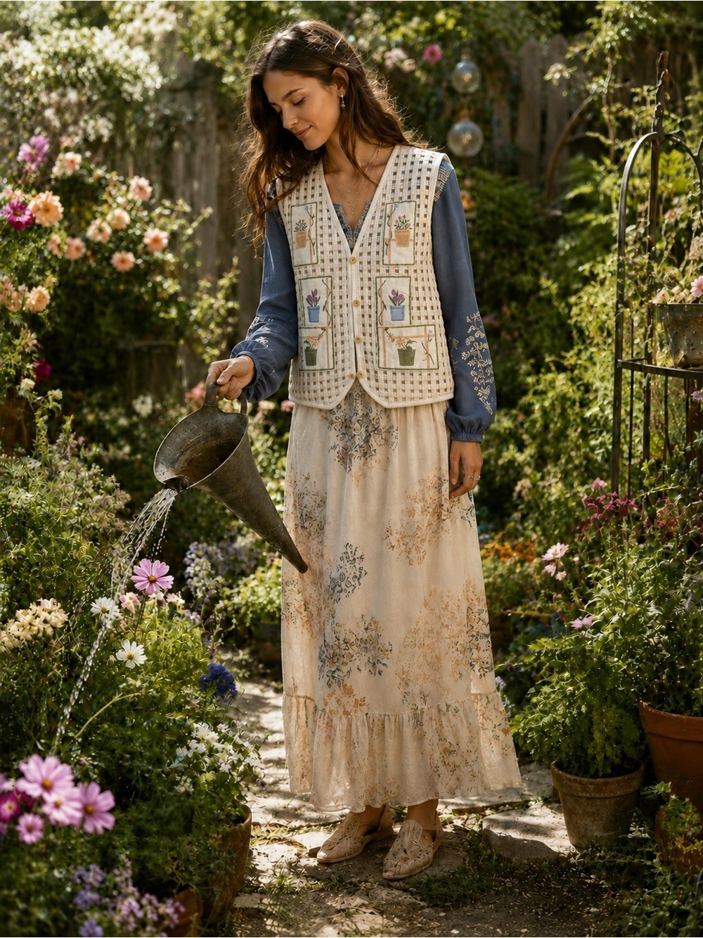 Vintage Tradition Country Collection Cutout Patchwork Embroidered Vest Size M